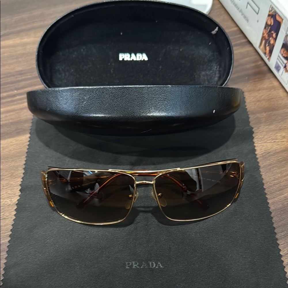 Prada Gold Frame Sunglasses with Dark Lenses